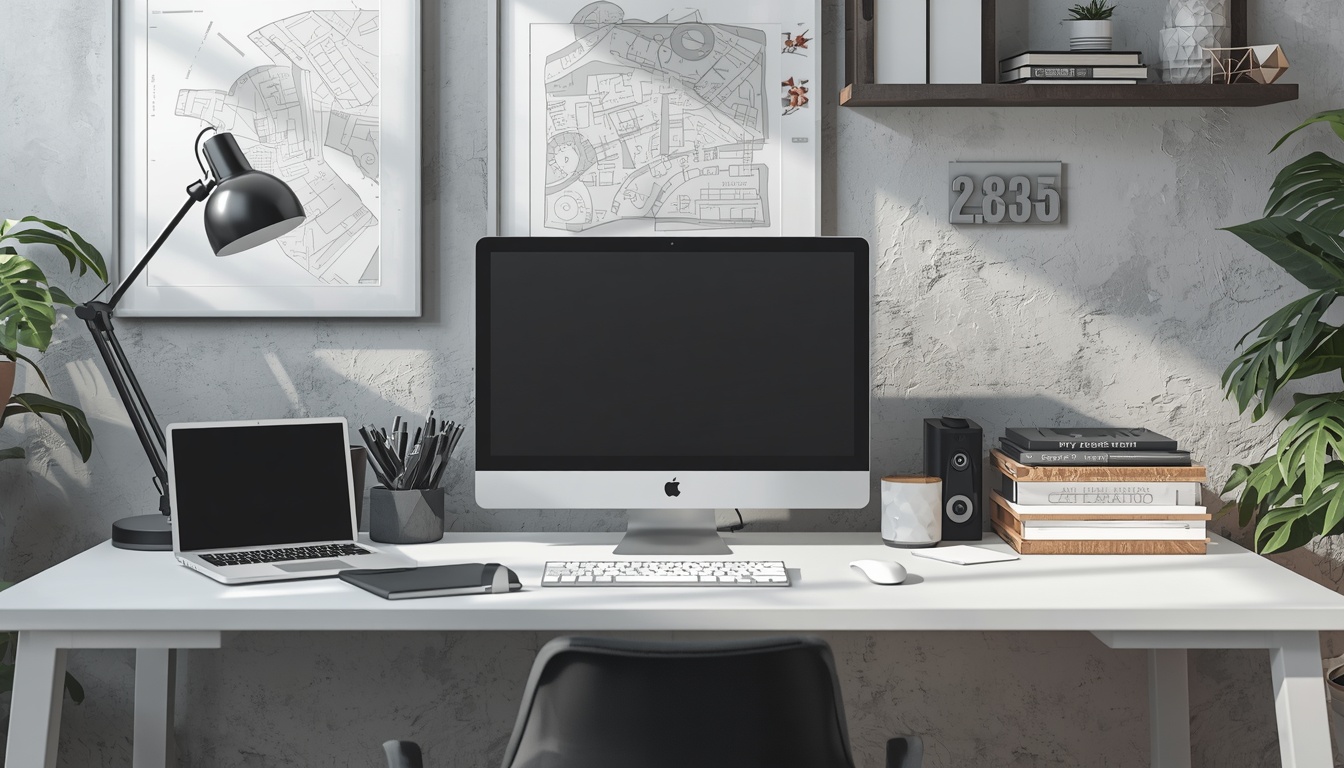 Eliminateelbow organised desk zone with monitor and clean surfaces